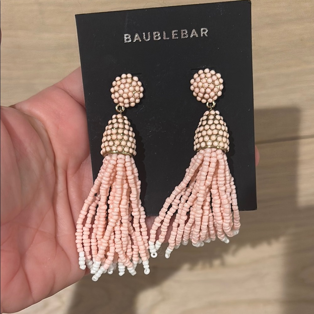 BaubleBar Pink Beaded Tassel Earrings never worn for pierced ears